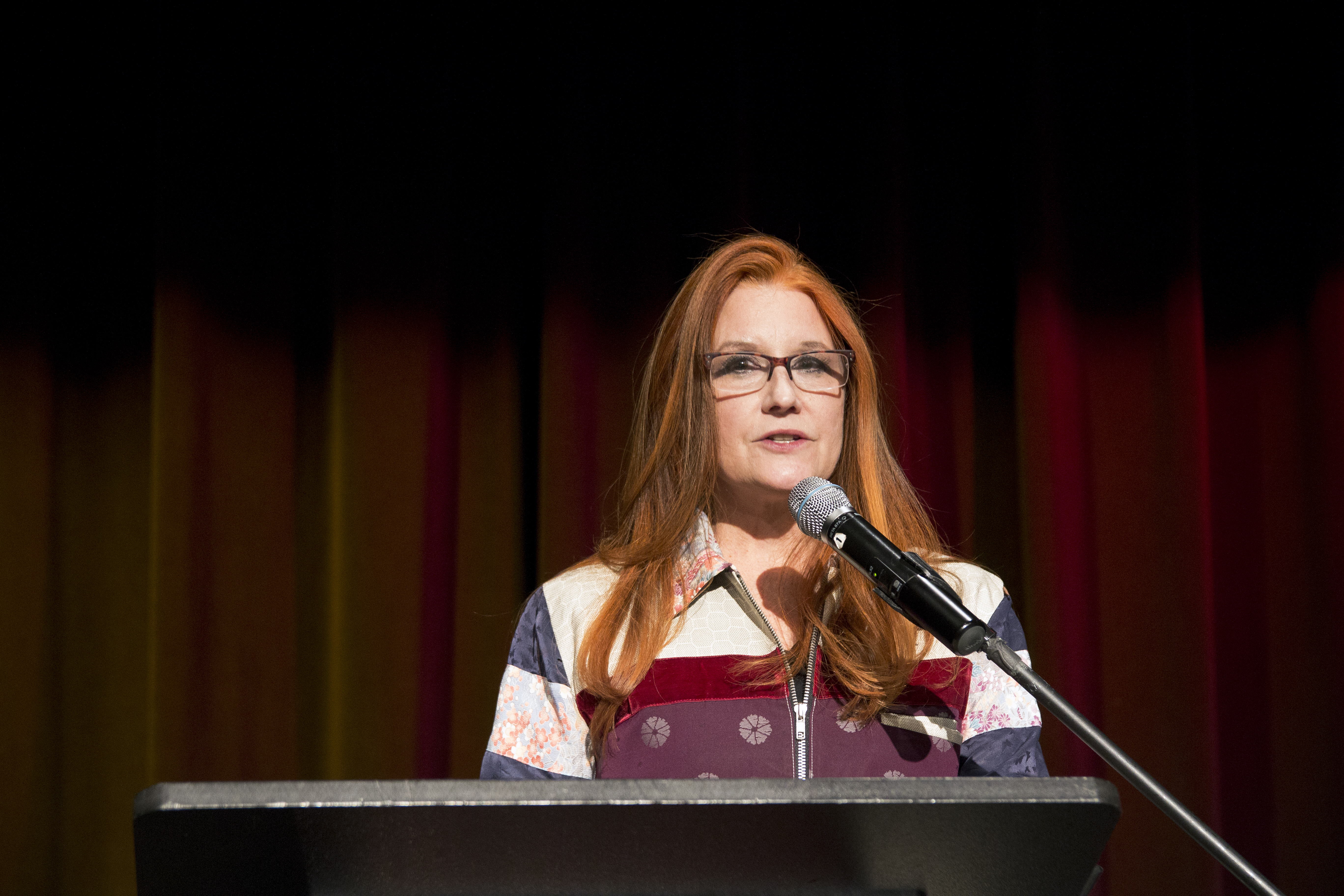 Karen Finley performing at the Center on Halsted as part of the opening events . Image by Erik Kommer