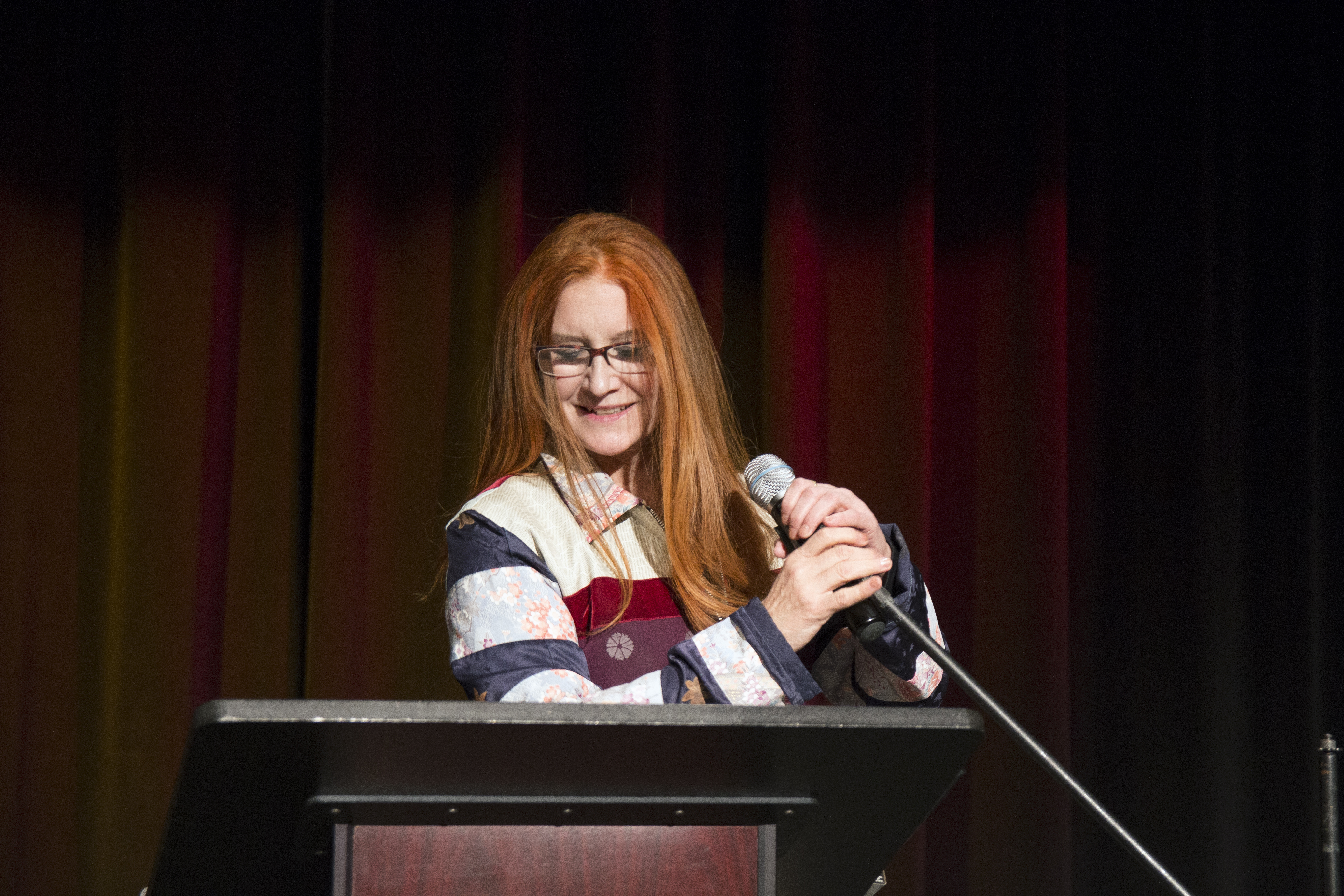Karen Finley performing at the Center on Halsted as part of the opening events . Image by Erik Kommer
